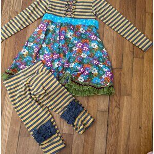 Matilda Jane Long Sleeve Dress Paint by Numbers Stipes/Flowers W/ Legging Size 8